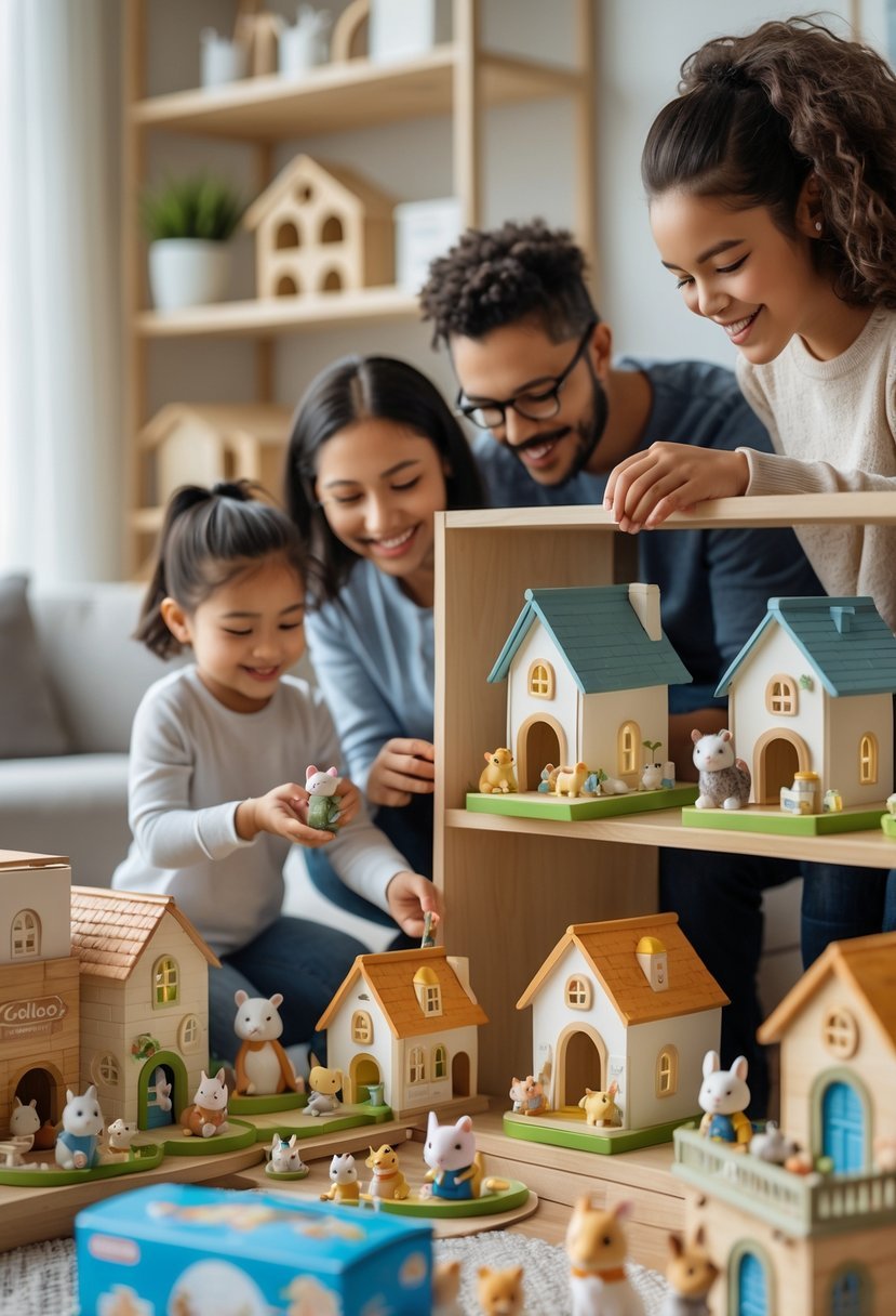 People happily collecting and caring for Calico Critters miniature animal figurines in a cozy indoor setting.